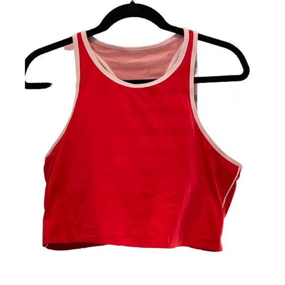 Fabletics Moorea Bra Red White Cropped Longline Workout Athletic Top Bralette - Picture 2 of 9